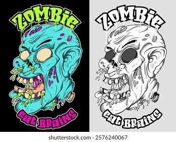 Zombie drawing vector illustration in graffiti style. Zombie graffiti drawing in color and black and white version