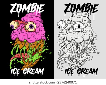 Zombie drawing vector illustration in graffiti style. Zombie graffiti drawing in color and black and white version