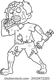 Zombie Eating Human Flesh Isolated Coloring Page