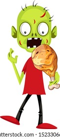 Zombie eating, illustration, vector on white background.