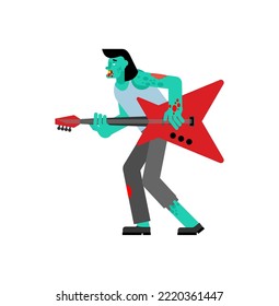 Zombie with Electric guitar. zombi musician. guitar and walking dead. Vector illustration