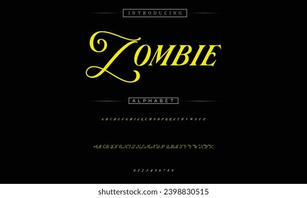 Zombie Elegant Font Uppercase Lowercase and Number. Classic Lettering Minimal Fashion Designs. Typography modern serif fonts regular decorative vintage concept. vector illustration