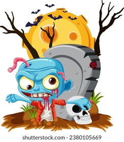 A zombie emerges from the graveyard under the full moon