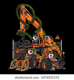 excavadora zombi estilo de transporte Ilustración vectorial