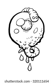 Zombie eye with insect on it. Linear halloween vector illustration