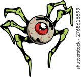 Zombie Eyeball Illustration with Broken Bones Horror Cartoon Vector