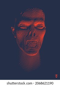 Zombie face. Abstract digital head constructing from cubes. Voxel art. 3D vector illustration.