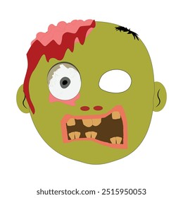 Zombie face Expressions illustration, cartoon zombie faces with different emotions, happy, confused, neutral, and scared, featuring green skin, messy hair, and bloodshot eyes.