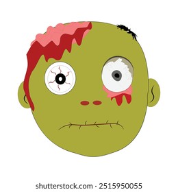 Zombie face Expressions illustration, cartoon zombie faces with different emotions, happy, confused, neutral, and scared, featuring green skin, messy hair, and bloodshot eyes.