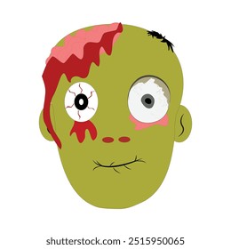 Zombie face Expressions illustration, cartoon zombie faces with different emotions, happy, confused, neutral, and scared, featuring green skin, messy hair, and bloodshot eyes.