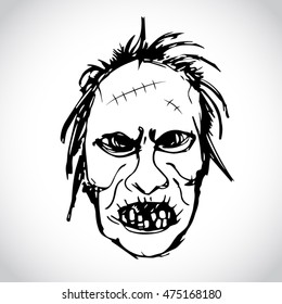 Zombie face hand draw style. angry, hungry