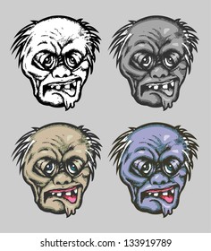 Zombie Face Hand Drawn. Four color alternative. Easy to use because each item is a group.