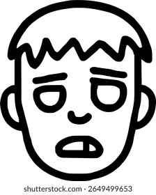 ícone de cabeça de rosto de zumbi ilustração contorno traçado linha preta minimalista	
