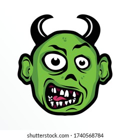 Zombie face with horn design inspiration, Design element for logo, poster, card, banner, emblem, t shirt. Vector illustration