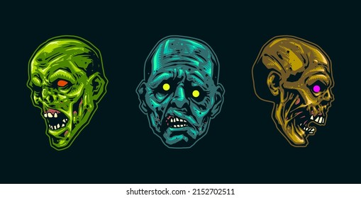 zombie face horror set illustration