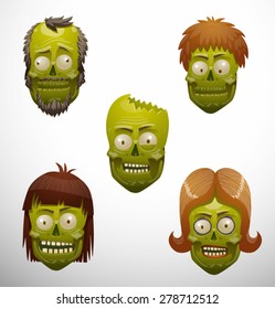 zombie face set, vector