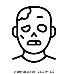 Zombie face vector illustration with horror elements. Editable stroke.