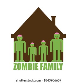 Zombie family. Zombi parents and children. Green household monsters