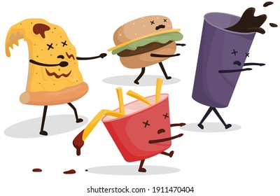 zombie fast food, pizza, soda, franch fries, hamburger