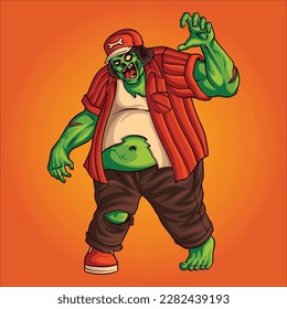 zombie fat character illustration for mascot logo, tshirt design, template, or stickers