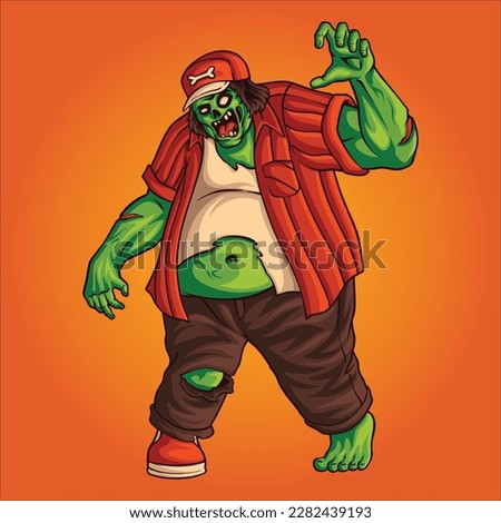 zombie fat character illustration for mascot logo, tshirt design, template, or stickers