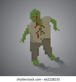 Zombie fat man pixel 8 bit vector illustration.