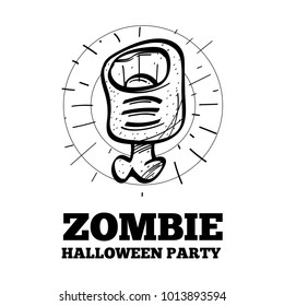 Zombie finger. Outline vector illustration isolated on white background. Decorative design element for Halloween, mobile applications, games.