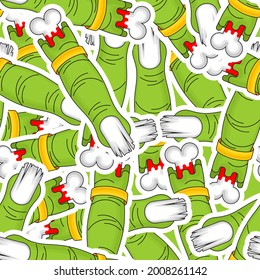 Zombie finger pattern seamless. Green finger and bone background.