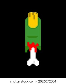 Zombie finger pixel art. 8 bit Green finger and bone.