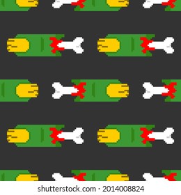 Zombie finger pixel art pattern seamless. 8 bit Green finger and bone background.