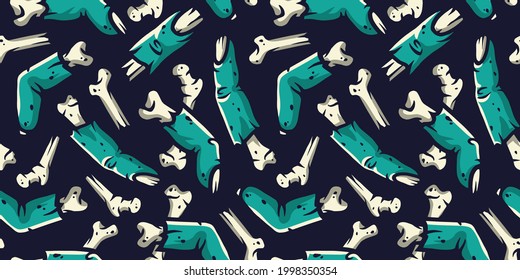 Zombie fingers of seamless pattern with scary horrible bones for halloween holiday design. October party banner, poster or postcard