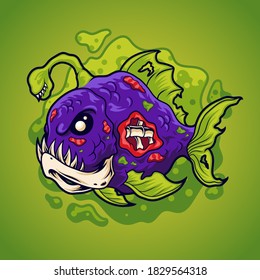 Zombie fish monster vector illustration