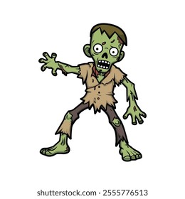 Zombie Flat Vector Illustration, Decayed Body, Stylized Design, Exaggerated Features