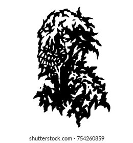 Zombie flowing from the mouth with saliva. Vector illustration. Black and white colors. Horror genre.