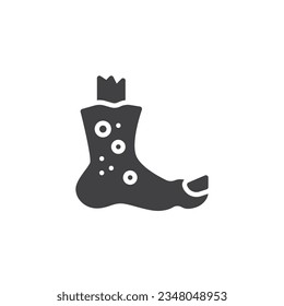Zombie foot with bone vector icon. filled flat sign for mobile concept and web design. Zombie leg glyph icon. Symbol, logo illustration. Vector graphics