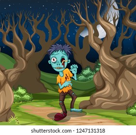 A zombie in the forest illustration