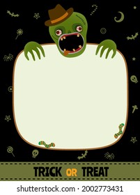 Zombie frame Trick or Treat for Halloween invitation card.