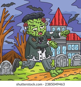 Zombie Frankenstein Colored Cartoon Illustration