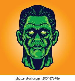 Zombie Frankenstein Face Halloween Vektorgrafiken für Ihre Arbeit Logo, Maskottartikel T-Shirt, Aufkleber und Label Designs, Poster, Grußkarten Werbung Unternehmen oder Marken.