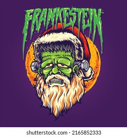 Zombie frankenstein hat santa claus vector illustrations for your work logo, merchandise t-shirt, stickers and label designs, poster, greeting cards advertising business company or brands