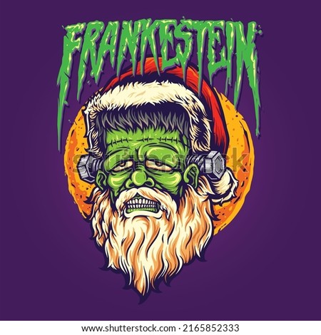 Zombie frankenstein hat santa claus vector illustrations for your work logo, merchandise t-shirt, stickers and label designs, poster, greeting cards advertising business company or brands