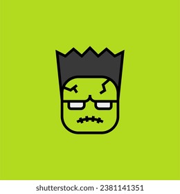 Zombie or frankestein head cartoon cute, simple illustration, halloween, spooky, scary.