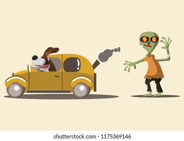 zombie and funny dog vector illustration 