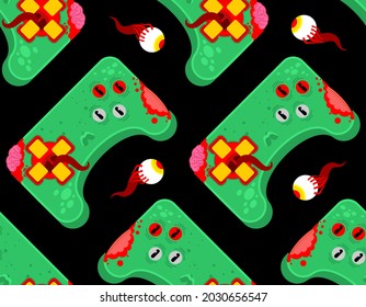 Zombie gamepad pattern seamless. Green monster joystick background. vector texture