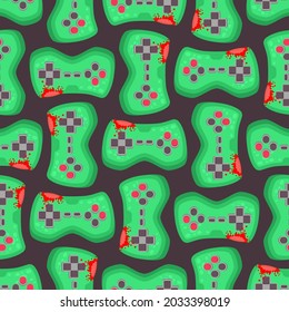 Patrón gamepad zombi sin fisuras. Fondo de joystick del monstruo verde. textura vectorial