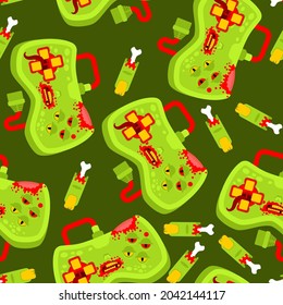 Zombie gamepad pattern seamless. Green monster joystick background. vector texture