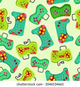 Zombie gamepad pattern seamless. Green monster joystick background. vector texture