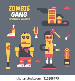 Zombie Gang , Vector Illustration. Flat Design Elements.