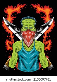 Zombie gangsta with sharp knife