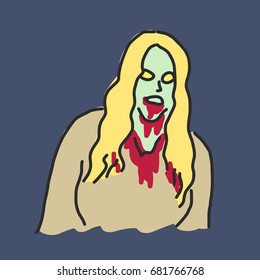 Zombie and Ghost Halloween. - hand drawn. line drawing. vector illustration.